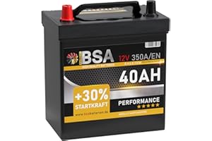 ‎BSA BATTERY HIGH QUALITY BATTERIES BSA ASIA Autobatterie 40Ah 12V 350A/EN ASIA Batterie Plus-Pol Links 30% mehr Startleistung ersetzt 35Ah 36Ah 38Ah 42Ah