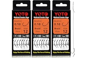 YOTO Method Feeder Fishing Hair Rigs 24 PCS 4" Flechtschnur Method Leader Barbed Krank Hook Method Hook with a Needle Erhältlich in den Größen #6,#8,#10,#12