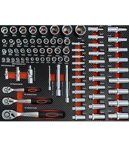 Mephisto Kit D'outils Pro Line - Insert De Chariot D'atelier Avec Jeu De Clés Mixtes, Clé à Fourche, Clé Polygonale, Clé à Cliquet, Clé à Molette En Incrustation Souple Aspect Carbone