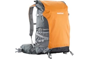 Mantona ElementsPro 50 Outdoor und Kamerarucksack (geeignet fr 1 bis 2 Kameras, 4 bis 5 Objektive, Netzteil und Zubehr, Laptop-Fach bis 15 Zoll, aus praktischem Nylon mit Regenschutz) grau/orange