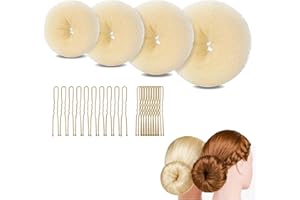 FENGRUI 4 Pcs Hair Bun Shaper Set,Ring Style Hair Donuts for Buns With 20 Golden Bobby Pins,Beige Hair Bun Maker for Girls Kids Women DIY Chignon Hair Styles Dancer Ballerina(Four different sizes)