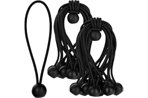 DINGBIU Pack of 25 Bungees with Ball for Tents - Tarpaulins, Posters, Tarpaulin Tensioners, Expander Loops, Tarpaulin Holder, Tarpaulin Rubber, Rubber Tensioner, Tent Rubber (Black)
