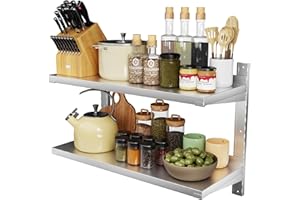 TAIMIKO 2x Stainless Steel Shelves Kitchen Wall Shelf Catering Storage Bathroom Shower Corrosion Resistant (100x32cm)