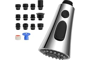 Hibbent Cabezal Recambio Grifo Cocina, Grifo de Cocina Extraible de 3 Funciones, 9 Adaptador Grifo Lavabo Compatible con la Mayoría de los Grifos, Universal G1/2, Cromado