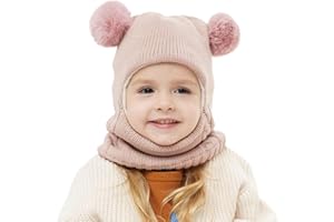 AYPOW Cappello Passamontagna Invernale Caldo per Bambini da 1 a 6 Anni, Set Cappello Sciarpa Maglia Termica Antivento Multifunzione per Bambine Bambini Neonati, Cappuccio Berretti con Fodera in Pile