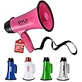 Pyle Portable Megaphone Speaker Siren Bullhorn - Compact and Battery Operated with 20 Watt Power, Microphone, 2 Modes, PA Sound and Foldable Handle for Sports, Cheerleading, Police, Kids & More (Pink)