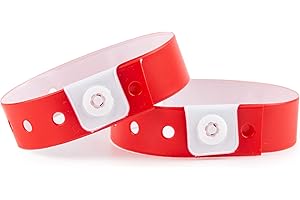 iboo - 100 Pulseras de Plástico Vinilo roja para Eventos Festivales – Ideal para la seguridad - 25 x 1,6 cm