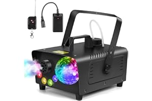 Katomi machine à fumée 800W avec boule disco réactive à la musique, éclairage à effet 4 LED, mini machine à brouillard avec télécommandes sans fil pour soirées DJ, Halloween, mariages et Noël.
