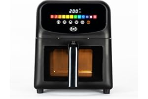 RGV R.G.V. Friggitrice ad aria con finestra, 6 LT, 12 funzioni, 80% Meno Olio, 1700W, 60-200°C, Display digitale touch screen, cestello con doppio vetro, cottura sana e rapida, minor consumo, timer 90 min