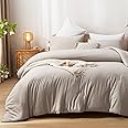 Lanqinglv Duvet Cover Set King Size,Linen Like Textured Tannish Microfiber Bedding Set Kingsize Quilt Cover 220x240cm with Zipper Closure and 2 Pillowcases 50x75cm