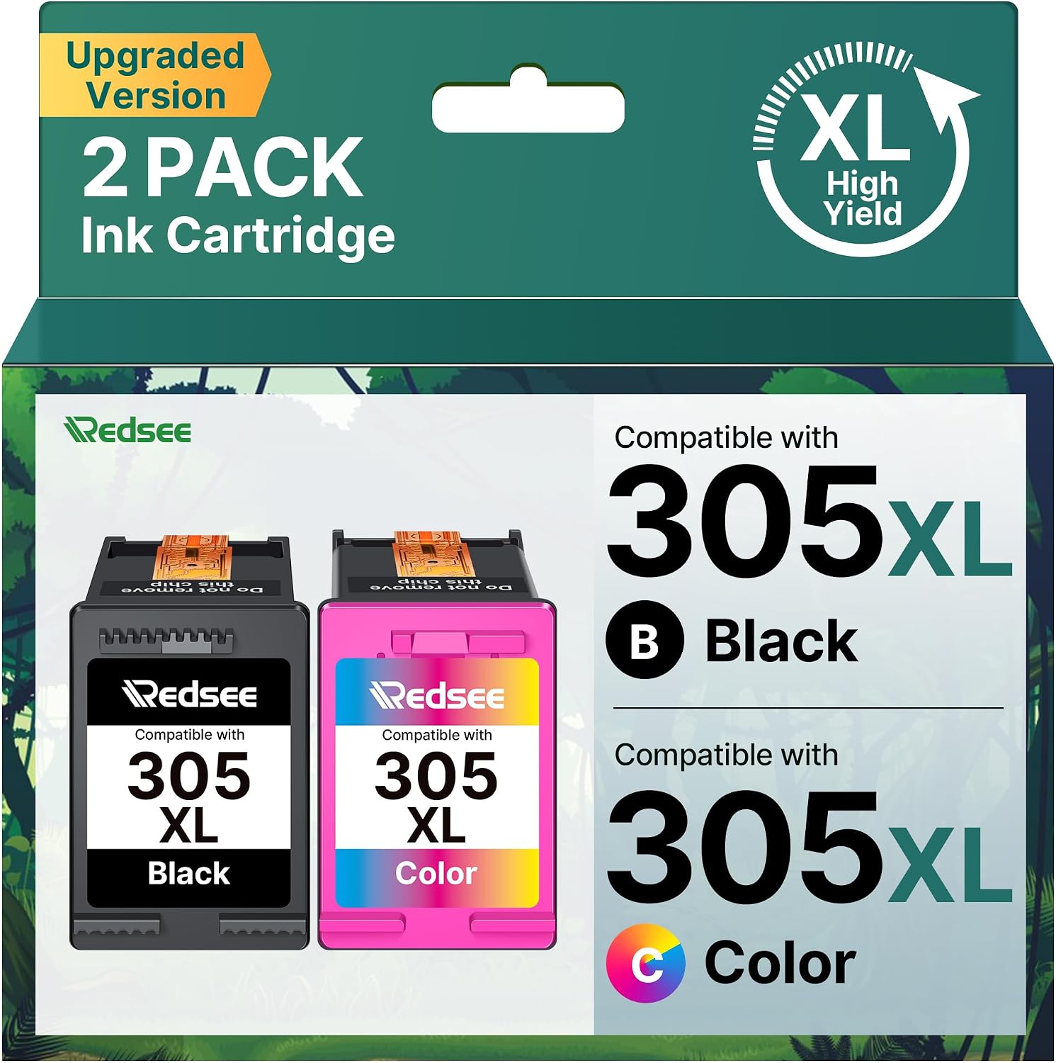 Redsee Tinta 305 XL Cartuchos de Tinta 305XL Negro y Ccolor Remanufacturado para HP 305 Tinta para HP DeskJet 2720 2700 2721 2820 2800 2821 2723 2822 Envy 6022 DeskJet Plus 4120 4200 4100(Pack de 2)
