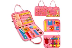 TAI FOOK HEE Busy Board for Toddlers,26 IN 1 Montessori Sensory Toys for 1 2 3 4 5 6 Year-Old Girls&Boys,Activity Board for Fine Motor Skills,Preschool Educational Learning Toys Gift,Autism Toys,Travel Toys(Pink)