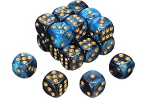 sourcing map 20Pcs 6 Sided Standard Dice, 2 Colors 16mm Acrylic D6 Mini Polyhedral Pearl Pattern Game Dice Set for Table Games, Blue and Black/Gold Point