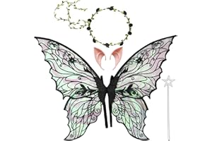 AUZLYA Feenflügel Kostüm,Feenflügel Erwachsene Kinder,Schmetterlingsflügel,Prinzessinnenflügel,mit Elfenöhren,Stirnband und Sterne Feenstäbe,für Halloween Weihnachten Fasching oder Feen Mottopartys