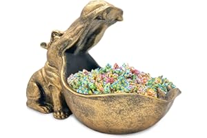 HUHOTE Nilpferd Statue Schlüsselschale, Groß Mund Figur Schlüssel Schale, Nilpferd Schale Schmuck Aufbewahrungsbox, Nilpferd Skulptur, Tischdekoration für Flur, Wohnzimmer, Büro, Dekoration, Geschenke (Gold)