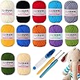 Goodern 12PCS Acrylic Yarn Skeins with Crochet Hooks&scissors,Soft Cotton Yarn for Crocheting&Knitting,Acrylic Yarn Bulk for Crafts,Crocheting Yarn Set,Assorted Starter Kit Yarn Bulk for Adults Kids