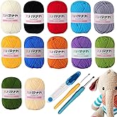 غوودرن 12 قطعة من خيوط الاكريليك مع خطافات ومقص كروشيه، خيوط قطنية ناعمة للكروشيه والحياكة، مجموعة خيوط اكريليك للحرف اليدوية