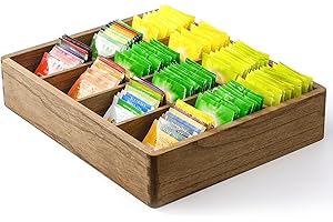 KIRIGEN Wood Tea Bag, Coffee Bag Storage Box, 12 Compartments, Rectangular, 34.4 x 28 x 7 cm, Brown(CYH12G-DBR)