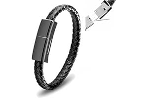 OAXYS PULSERA CABLE CARGADOR TIPO IOS LIGHTNING ESTILO PIEL TRENZADA REGALO NAVIDAD HOMBRE MUJER (NEGRO)