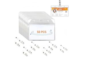 LOOPUNK 50 Juegos Fundas Para Tarjetas de IdentificacióN, Claro Titular de La Insignia PláStica Impermeable de La Etiqueta de IdentificacióN,Etiquetas Horizontales, Tarjetas Con Nombre,Con Clip