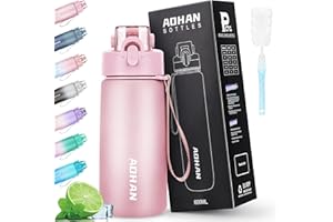 AOHAN Gourde 600 ml Tritan sans BPA, pour le sport, les boissons gazeuses, anti-fuite, avec passoire et échelle de capacité pour l'école, le bureau, la gym, l'extérieur, le vélo