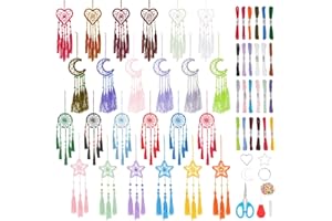 INFUNLY 24PCS DIY Small Dream Catcher Kits for Beginners Colorful Handmade Dreamcatcher Kit for Starters DIY Mini Star/Moon/Heart/Round Shape Ornament Making Kit for Bedroom Car Mirror Keychain Bag