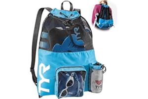 Foreverup Swimming Bag, Washable Swim Bag Mesh Drawstring Backpack with with Wet and Dry Compartment, Beach Backpack Swimming Equipment Mesh Bag for Men Women Swimming Gym Beach Sport-Blue