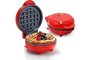 SUPERLEX Mini Round Waffle Maker, Waffle Iron Machine, Non-Stick Plates for Breakfast Snacks & Desserts, Compact asy Clean Red 550W