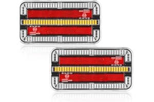 ETUKER 2x Trailer Light Rear 12V24V 4Functions Led Trailer Rear Brake/Indicator/Tail Lights with Reflector Waterproof E-approved