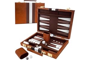 YZNlife Backgammon Set 2 players Classic Backgammon Board Game with Premium Leather Case,Portable and backgammon travel sets for Adults and Kids (11,Inch)