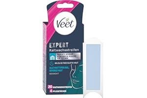 ‎VEET Veet Expert Kaltwachsstreifen Gesicht - Wachsstreifen zur Haarentfernung für alle Hauttypen inkl. sensibler Haut - 10 Doppelstreifen = 20 Streifen