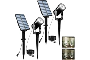 T-SUNUS Solar Garden Spotlight, Pack of 2 Solar Lights for Outdoor Garden Auto On/Off Waterproof IP65 2 Modes for Outdoor Garden Driveway Path Swimming Pool (White 6000K)