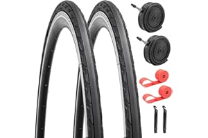 SIMEIQI Pair 700 x 25c Road Racing Bike Tyres Foldable Replacement 700C Tyres 25-622 with Presta Valve 48mm Butyl Inner Tubes and Rim Strips for Road Bicycle Touring Bicycle Bike