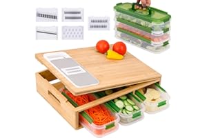 MOAMUN MAOMUN Tagliere Da Cucina Professionale Di Bambù con 3 Contenitori Ermetici Per Alimenti&5 Grattugie Verdure, Grandi Manici Facili Impugnare Tagliere Legno, Scorrevoli Contenitori Per Alimenti Bagno