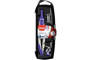 Maped - Material Escolar - Origin Caja de 3 Piezas - Compás Escolar de Precisión - Incluye 1 Abrazadera Universal y 1 Estuche de Minas - Brazos de Acero