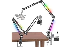 Jubor Microphone Boom Arm, Desk Microphone Arm Stand with RGB Light, Adjustable Mic Mount Suspension Holder with 3/8" to 5/8" Screw, Perfect for TikTok, Live-Streaming, Singing
