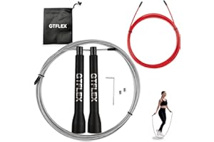 GTFLEX COMBA CROSSFIT PROFESIONAL CON MANGOS ERGONOMICOS DE ABS + CABLE ACERO 1,5MM + CABLE PVC 2,5MM | LIGERA, AGIL Y RAPIDA, IDEAL PARA SALTOS DOBLES, CROSSFIT, FITNESS, GYM. CUERDA SALTAR AJUSTABLE.