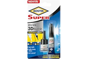 Bostik Super 3D Filler Adesivo Istantaneo Riempitivo, Trasparente, 9 g + 3 g