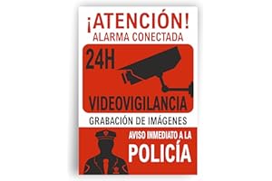 Seribas Señal Videovigilancia Alarma Conectada, Cartel de PVC Rígido 0,7 mm A4 21 x 30 cm Tinta y Material Resistente Interiores y Exteriores