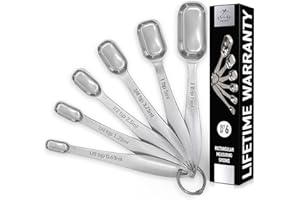 Zulay Kitchen heavy duty de acero inoxidable medición cucharas con diseño delgado para la estrecha tarros, 6 pieceâ medición de cucharas de acero inoxidable con grabado marcas y escribir una extraíbl