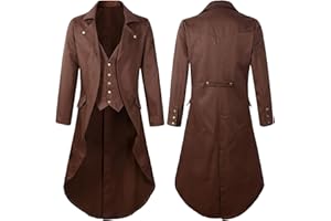 Duohropke Viktorianische Steampunk Jacke für Herren Vintage Gothic Piraten Slim Fit Frack Wikinger Renaissance Karneval Halloween Weihnachten Uniform Kostüm