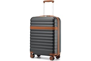 Kono Carry On Suitcase Small ABS+PC Hardshell Lightweight Travel Cabin Luggage with TSA Lock Spinner Wheels (Grey/Brown)