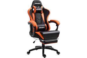 Dowinx Sedia Gaming Sedia Ergonomica da Corsa reclinabile con Massaggio Supporto Lombare, Poltrona da Ufficio per Computer Sedie da Gioco in Pelle E-Sport con poggiapiedi a Scomparsa (Nero&Arancio)