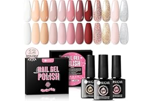 UR SUGAR Semipermanente Unghie Colori, 12Pz Rosa Nude Glitter Smalti per Unghie UV Nail Polish Gel Semipermanente Unghie, Manicure Set per Principiante Familiare o Salone Professionale
