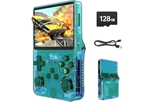 Febotak R36S Retro-Handheld-Spielkonsole, 3,5-Zoll-IPS-Bildschirm, 128 GB Speicher, über 40.000 Spiele, basierend auf LINXU Open Source ARKOS, 3500-mAh-Akku (Transparentgrün)