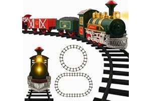 Toyana 12 Pcs Kids Toy Train Set, Electric Train Toy, Light Up Engine, Realistic Sound, Christmas Model Railway with Locomotive, Carriages Tracks Accessories Gift for Children 3+ Years