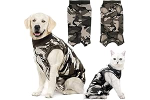 AIPWERER Vestito Tuta di Recupero per Cani Gatti, Per Recupero Chirurgico Ferite Addominali, Indumenti Chirurgici Post-Operatori, Prevenire Leccare Dopo Chirurgia, Colletto elettronico e Cono. (L)