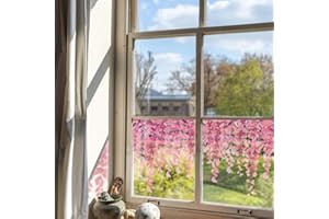 funlife Transparent Floral Window Clings Sticker, Watercolour Stained Glass Window Film, Static Cling Glass Covering Decal, Pink Wisteria