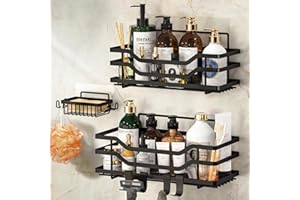 ACMETOP Duschablage ohne Bohren, 3er Set Duschregal SUS304 Edelstahl Organizer, Regal Mit 3 Haken und Seifenhalter, Duschkorb für Badezimmer Küche.