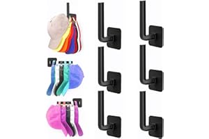 Qaestuan Paquete de 6 Ganchos para Gorras de Béisbol, Estante para Sombreros sin Taladrar, Organizador Autoadhesivo para Gorras de Béisbol, para Dormitorio o Vestidor (Negro)